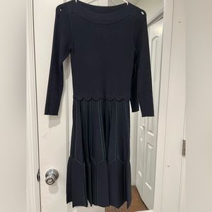 Sandro Paris Navy Embroidered Fit and Flare Dress